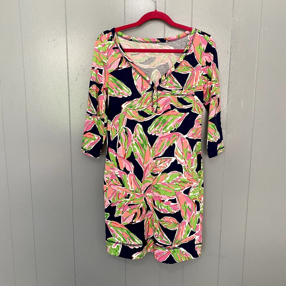 Lilly Pulitzer Navy In The Vias Pima Cotton Palmetto Preppy Mini Dress S